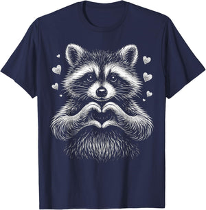 Cute Raccoon Heart Love Valentine Gift Women Kid T-Shirt - T-Shirt | Navy