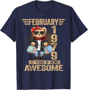 47 Year Old February 1979 Teddy Bear 47th Birthday Women T-Shirt - T-Shirt | Navy