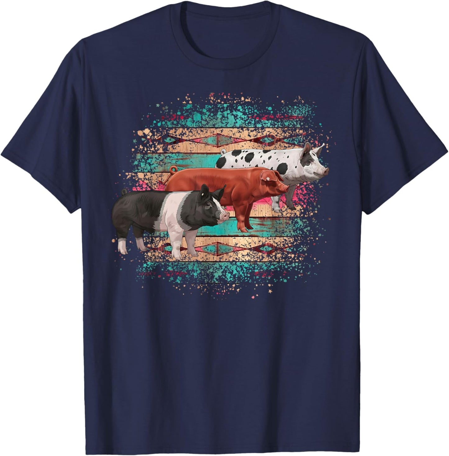 Showmanship Show Pigs Goat Turquoise and Pink Pattern T-Shirt - T-Shirt | Navy