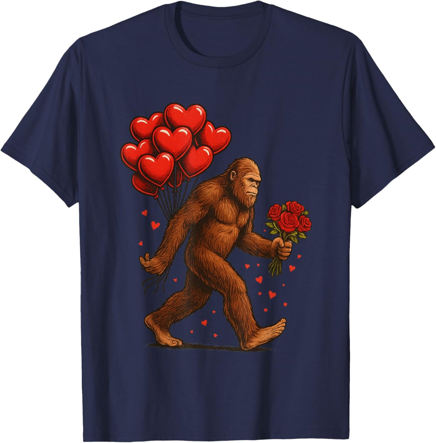 Bigfoot Valentines Day Funny Sasquatch Hearts Love T-Shirt - T-Shirt | Navy
