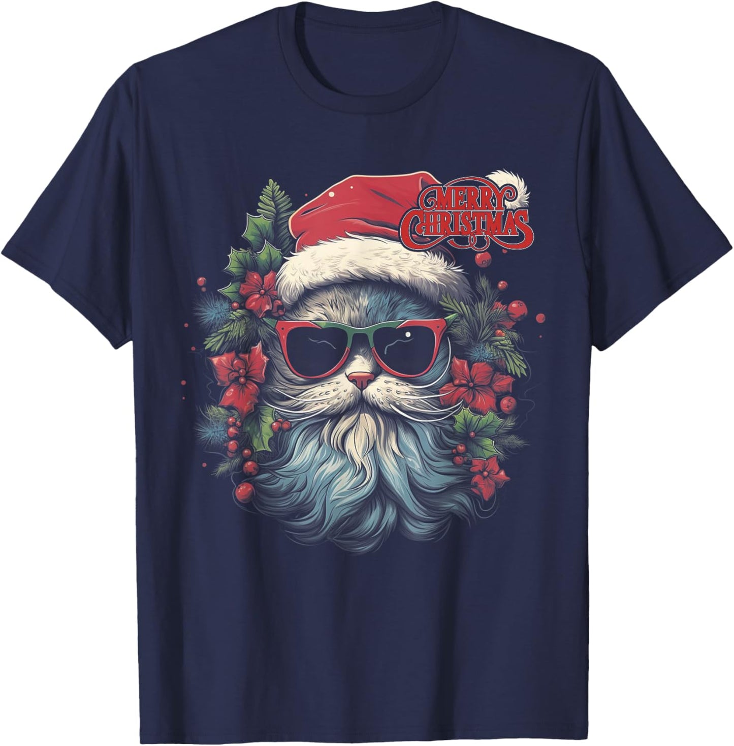 Cat - Christmas Funny Santa Holiday Men Women T-Shirt - T-Shirt | Navy