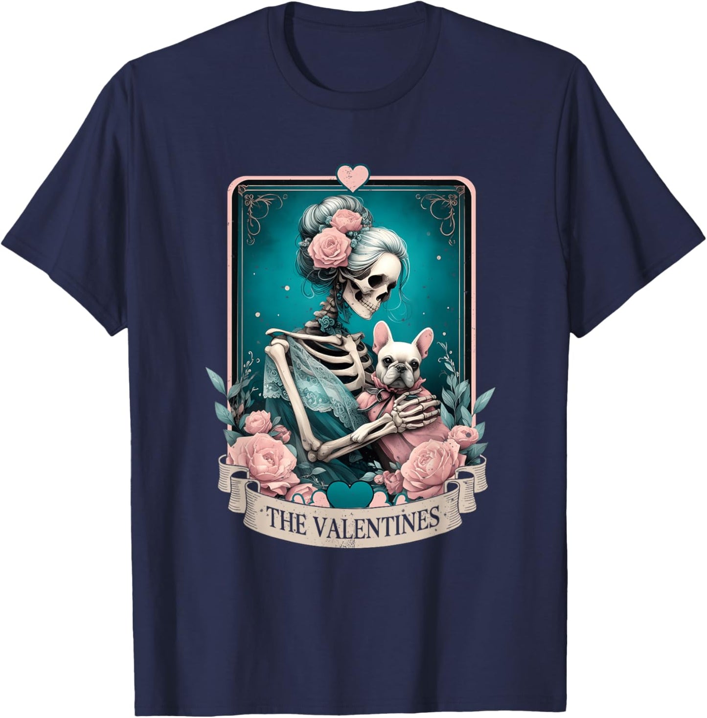 Retro French Bulldog Valentines Fr enchie Mom Tarot Card T-Shirt - T-Shirt | Navy
