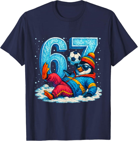 67 Penguin Soccer Funny Winter Meme Gift T-Shirt - T-Shirt | Navy