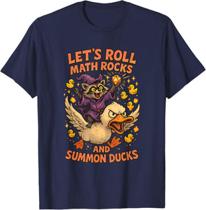Let’s Roll Math Rocks and Summon Ducks Raccoon Mage Art Meme T-Shirt - T-Shirt | Navy