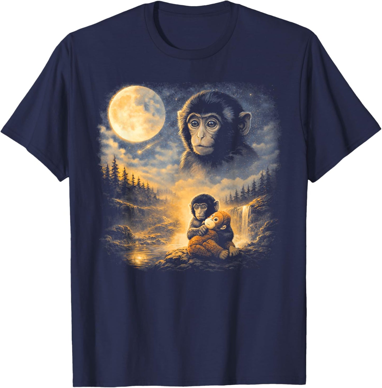 Punch Monkey Moon 90s Retro Animal Vintage T-Shirt - T-Shirt | Navy