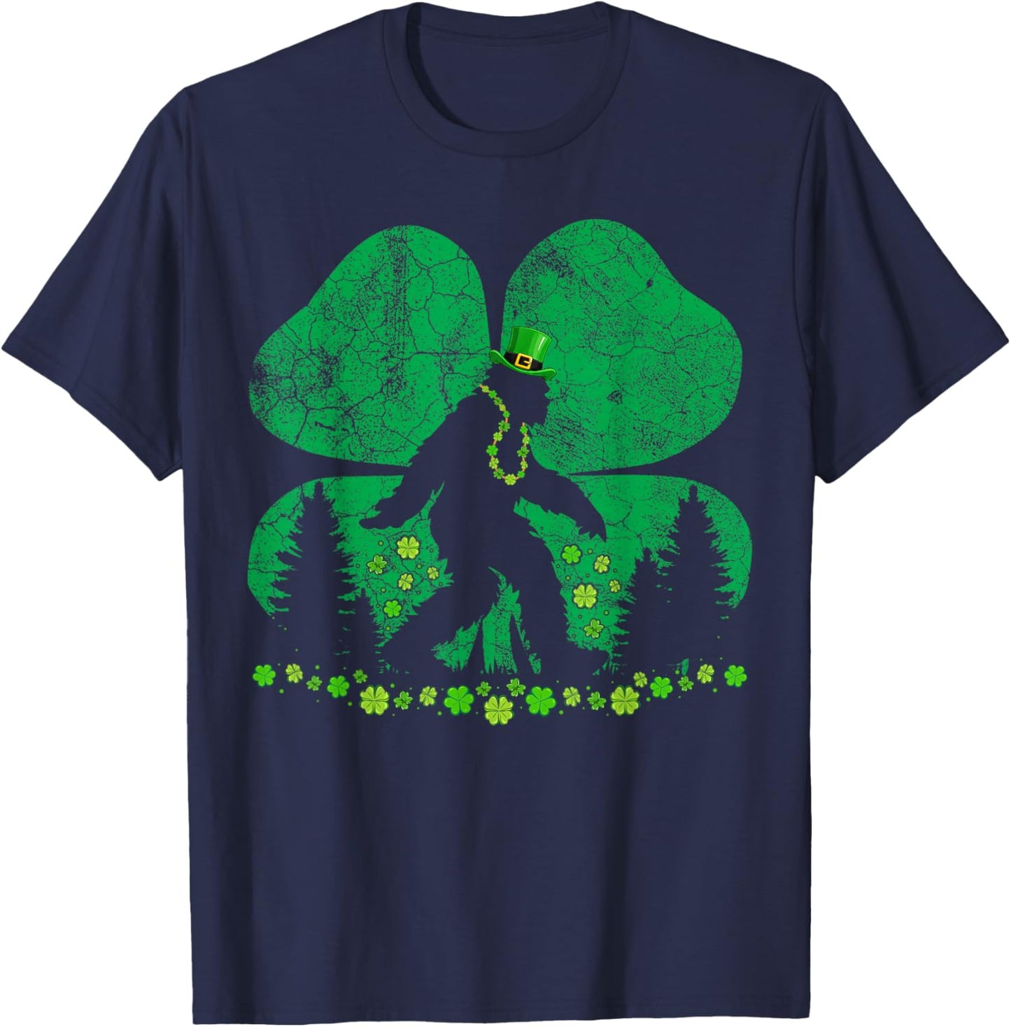 St Patricks Day Bigfoot Sasquatch Shamrock Men Women Kids T-Shirt - T-Shirt | Navy