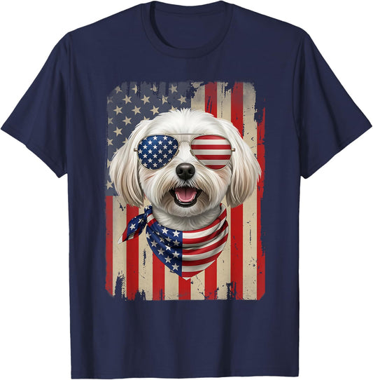 4th of July Maltese Dog American Flag USA Patriotic T-Shirt - T-Shirt | Navy