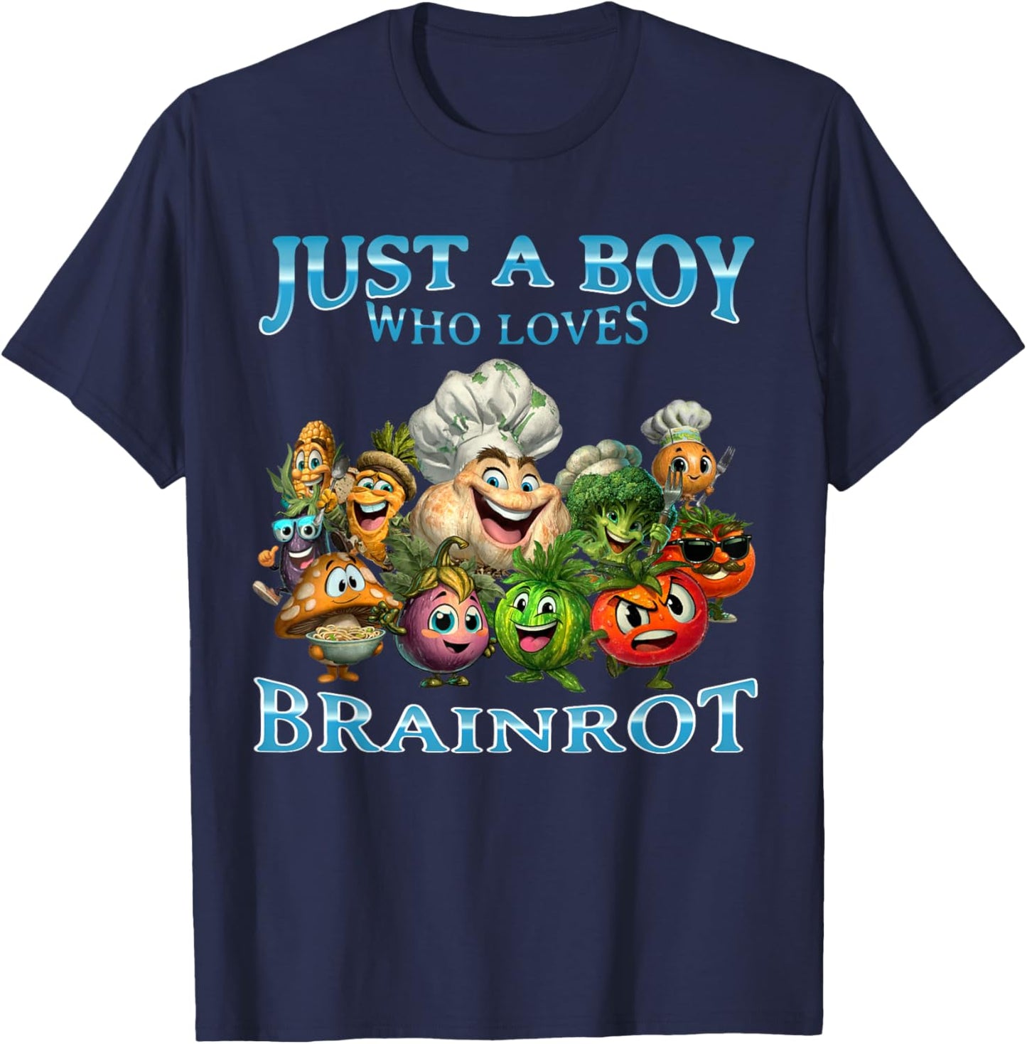 Boy Loves Italian Brainrot Funny Vegetable Weird Veggies T-Shirt - T-Shirt | Navy