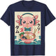 Axolotl Eating Ramen Noodles Gaming Kawaii Anime Gamer Kids T-Shirt - T-Shirt | Navy
