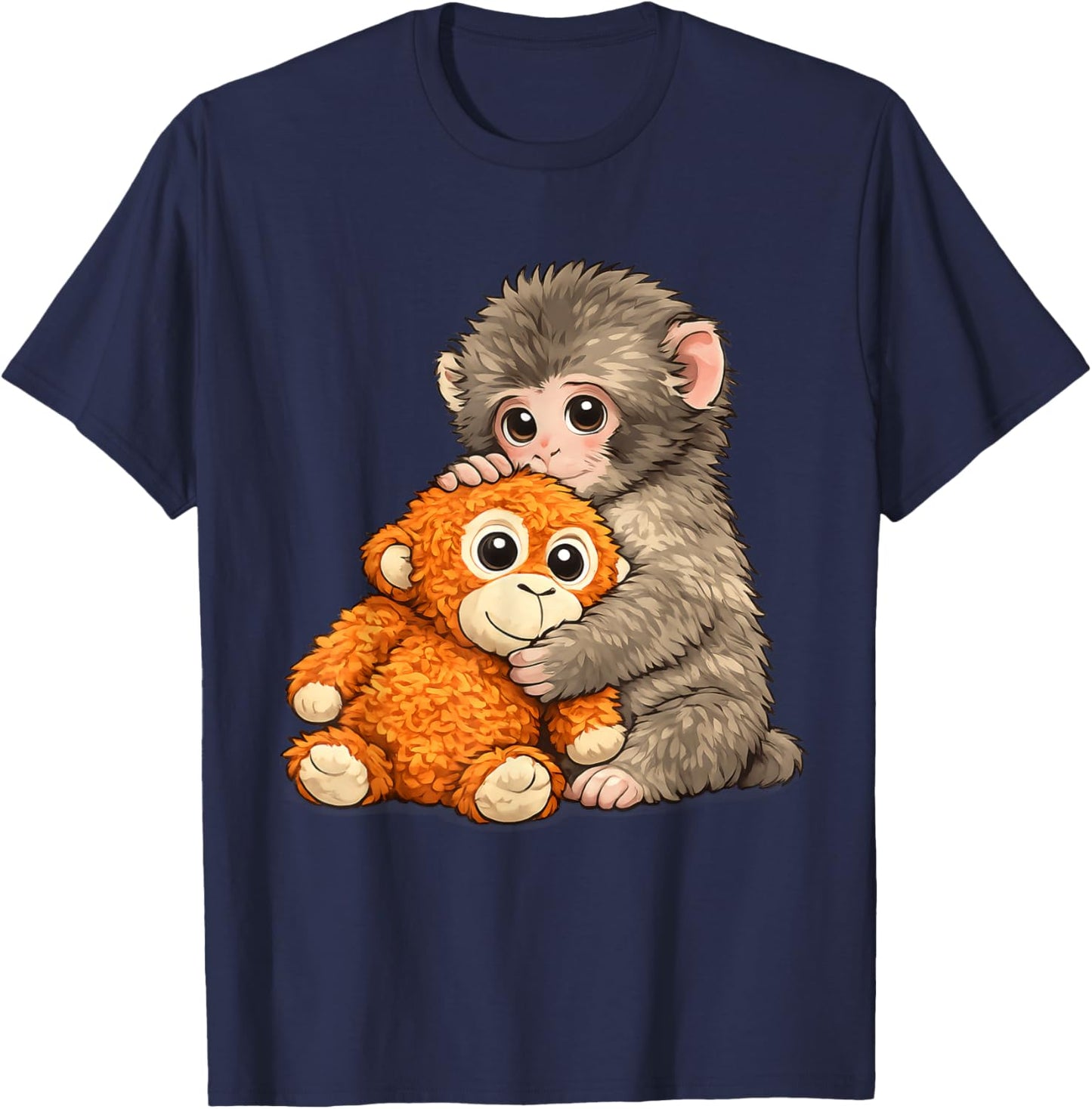 Viral Internet Meme Punch Monkey with Teddy Bear Cuddling T-Shirt - T-Shirt | Navy