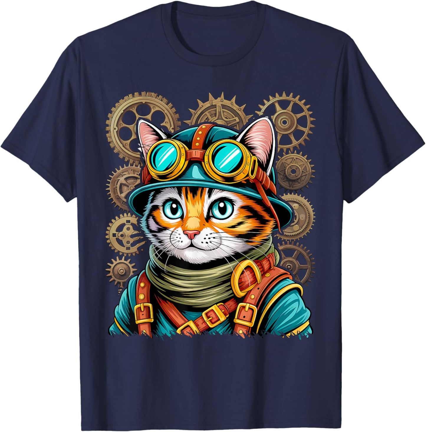 Steampunk Cat Kitty Kitten Steam Punk T-Shirt - T-Shirt | Navy