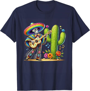 Men Skeleton Cinco De Mayo Mariachi Fiesta Guitar Cactus T-Shirt - T-Shirt | Navy