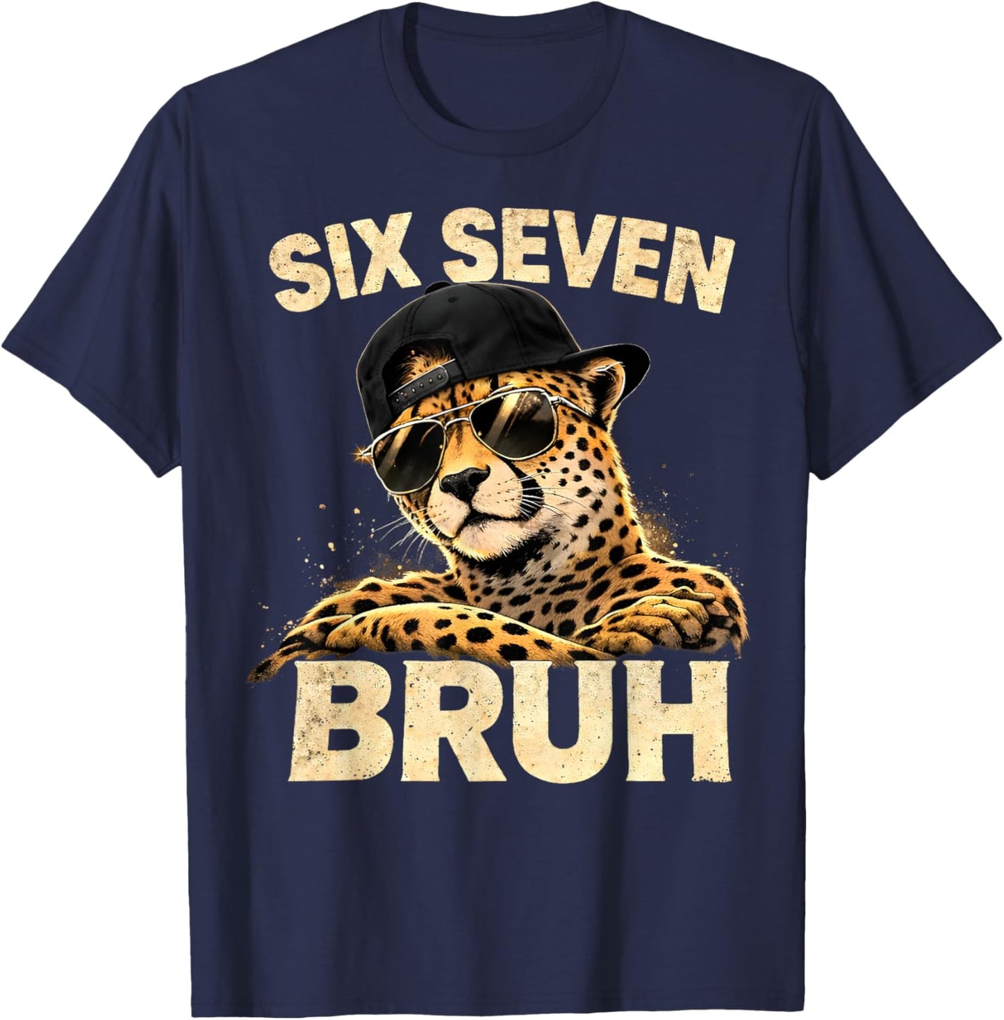 Six Seven Meme Bruh Cheetah Boys Animal Print Gifts for Kids T-Shirt - T-Shirt | Navy