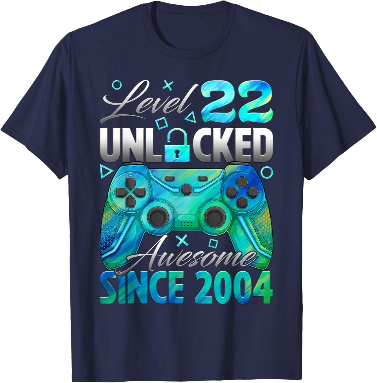 Level 22 Unlocked Awesome Since 2004 22nd Birthday Gamer T-Shirt - T-Shirt | Navy