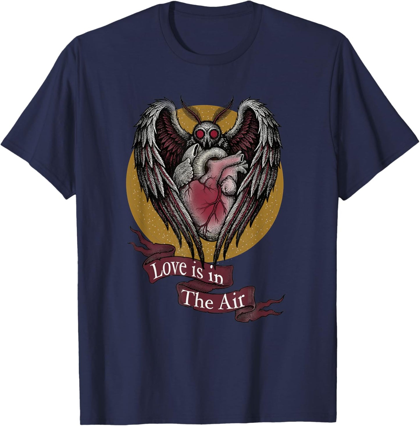 Mothman Valentine Love is in The Air Cryptid Heart T-Shirt - T-Shirt | Navy