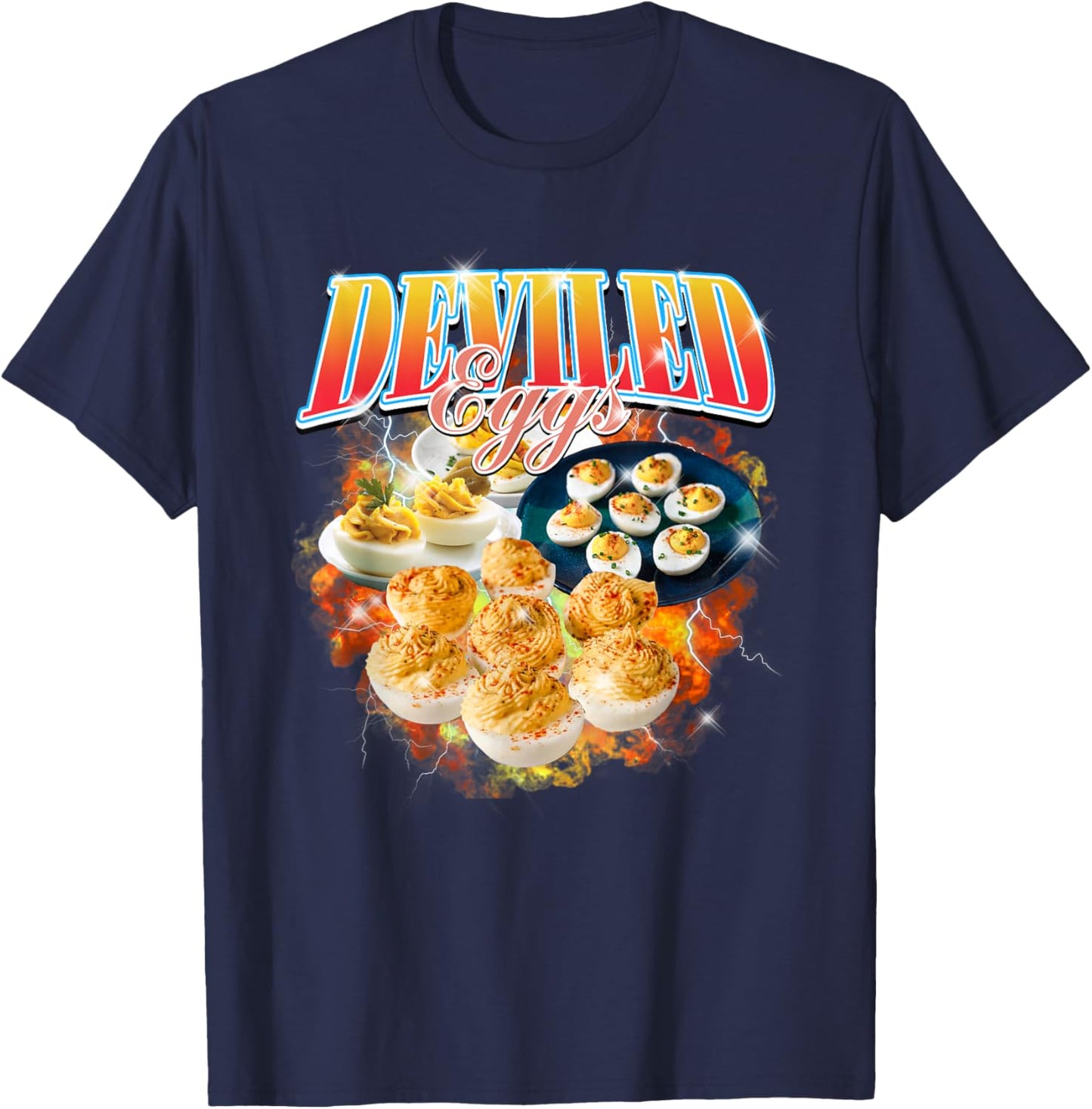 Thanksgiving Deviled Eggs Bootleg 90's Rap Rock Vintage T-Shirt - T-Shirt | Navy