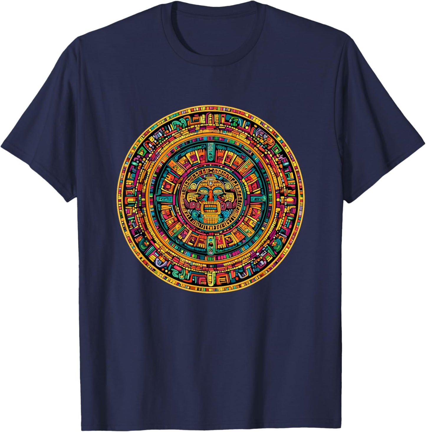 Mayan Aztec Calendar Ancient Mexican Sun Stone T-Shirt - T-Shirt | Navy