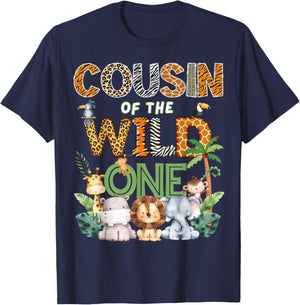 Cousin of The Wild One Safari 1St Birthday Kids T-Shirt - T-Shirt | Navy