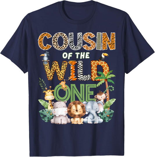 Cousin of The Wild One Safari 1St Birthday Kids T-Shirt - T-Shirt | Navy