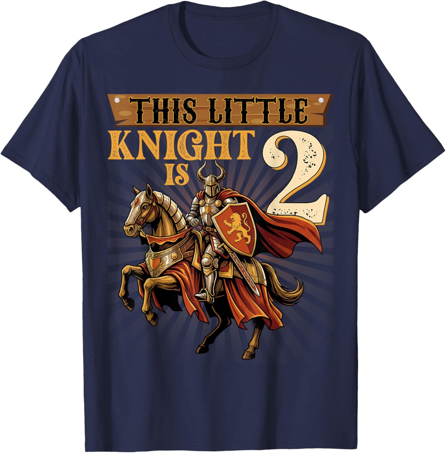 Knight Birthday 2 Years Old Boys 2nd Knight Birthday Party T-Shirt - T-Shirt | Navy