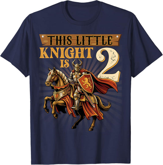 Knight Birthday 2 Years Old Boys 2nd Knight Birthday Party T-Shirt - T-Shirt | Navy