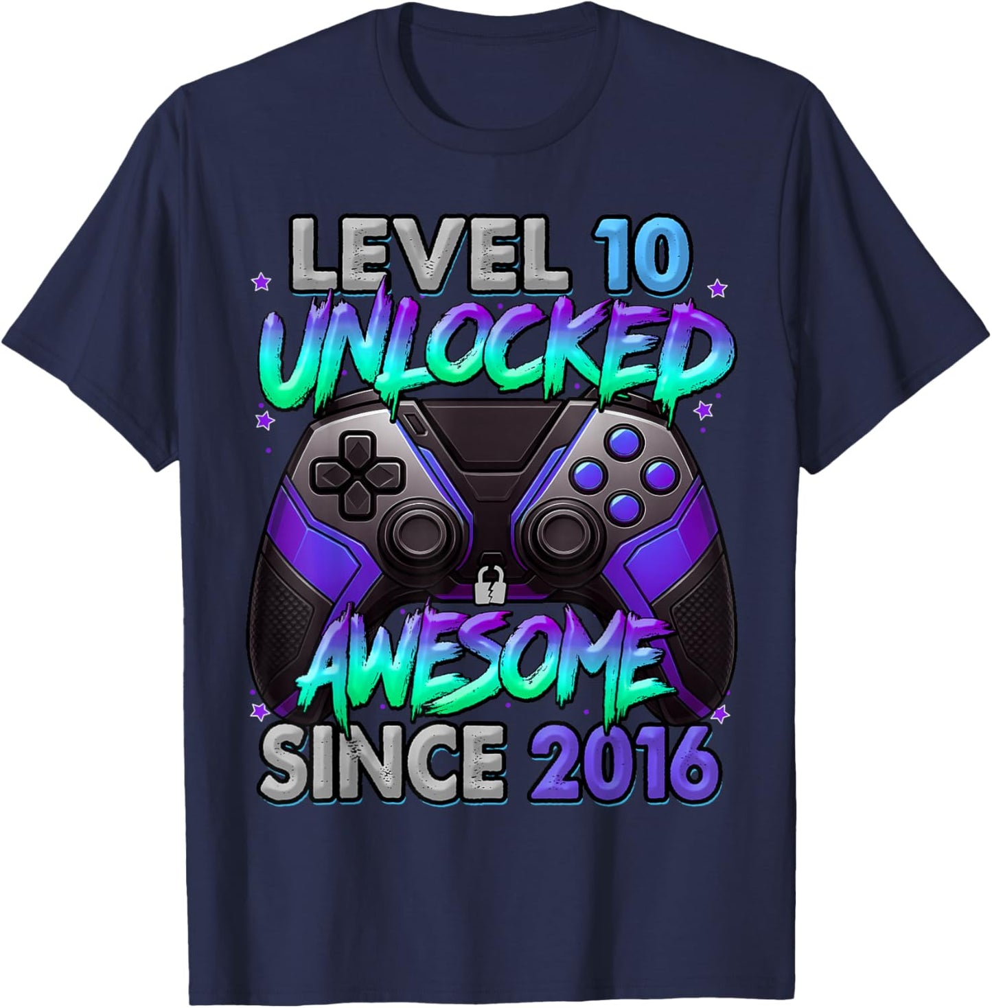 Level 10 Unlocked Awesome Since 2016 10th Birthday Gaming T-Shirt - T-Shirt | Navy