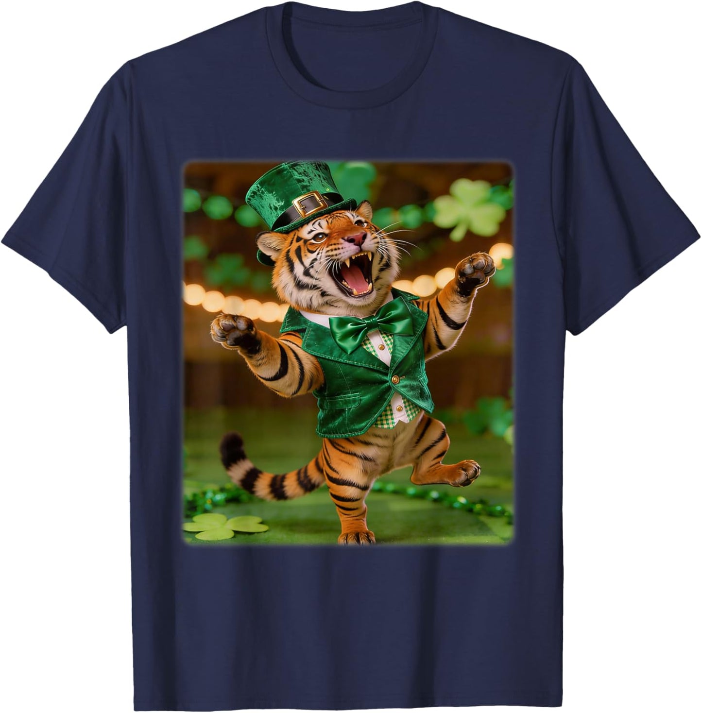 Tiger St. Patrick’s Day Funny Leprechaun Hat Tiger Irish T-Shirt - T-Shirt | Navy