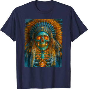 Native American - Lakota Warrior Chief - Indian Headdress T-Shirt - T-Shirt | Navy