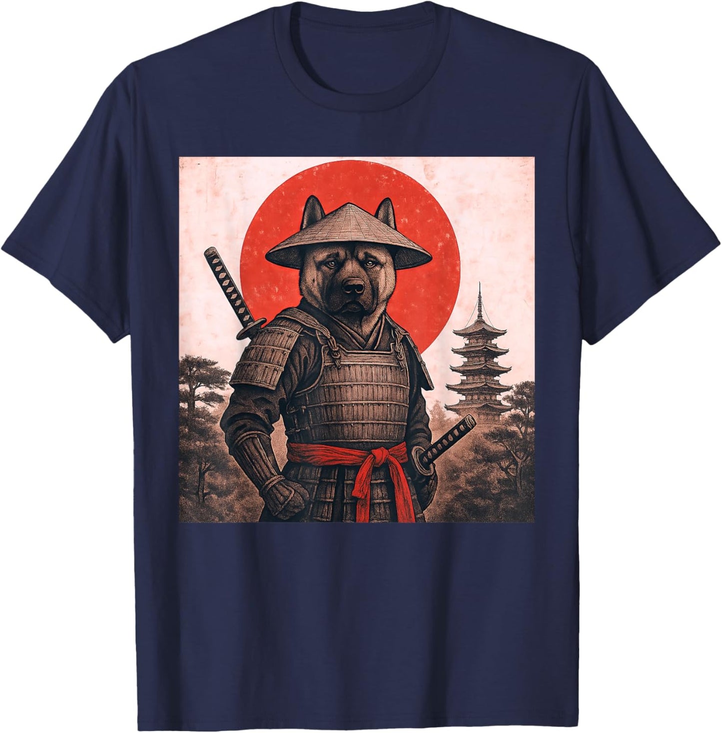 American Akita Samurai Warrior Vintage Japanese Ukiyo-e Dog T-Shirt - T-Shirt | Navy