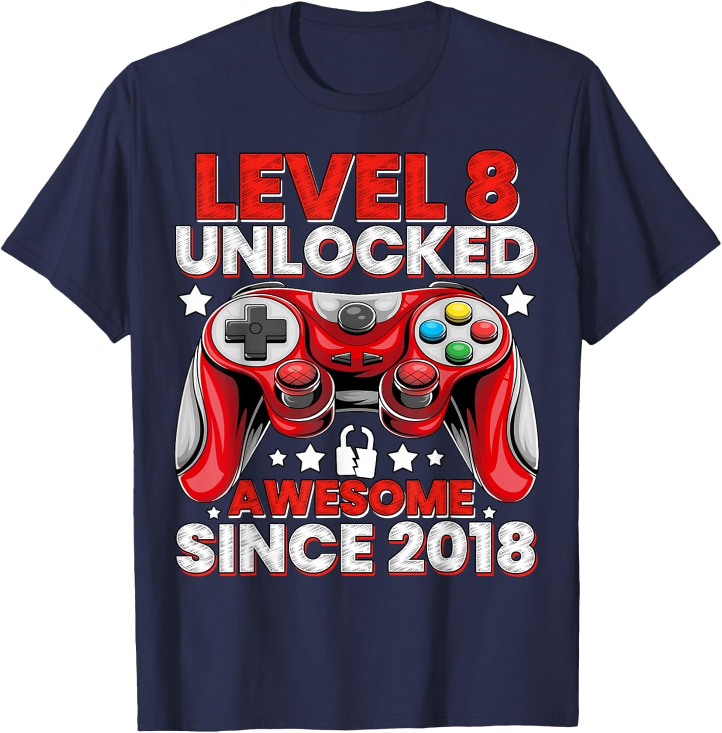 Level 8 Unlocked 8 Year Old Gifts Boys 8th Birthday Boy T-Shirt - T-Shirt | Navy