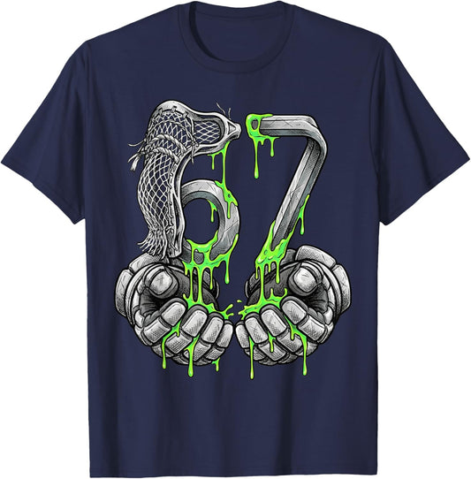 Lacrosse 67 Six Seven Meme Funny Sports Gen Alpha 67 T-Shirt - T-Shirt | Navy