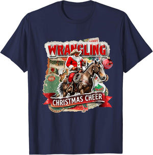 Wrangling Christmas Cheer Cowboy Santa Design T-Shirt - T-Shirt | Navy