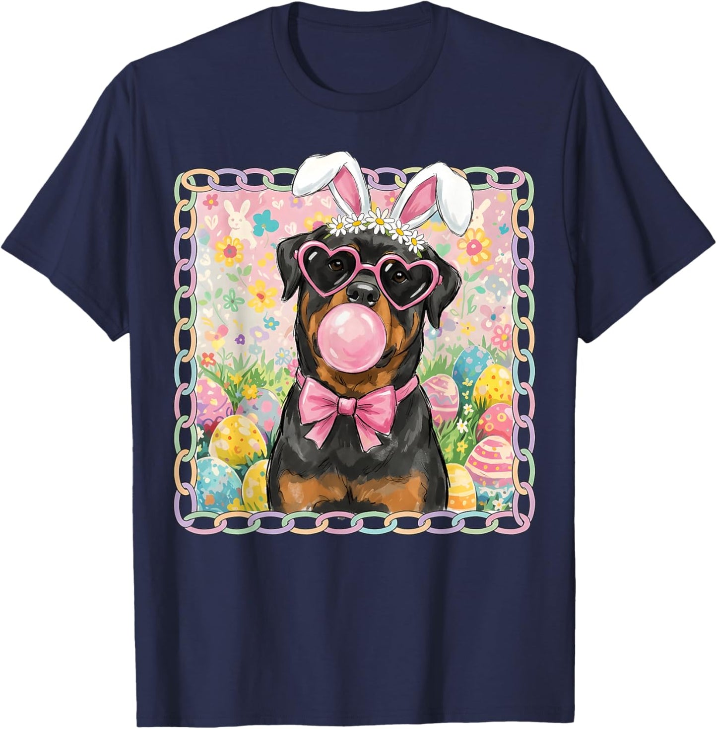Easter Dog Bunny Ears Funny Rottweiler Easter Bunny Dog T-Shirt - T-Shirt | Navy