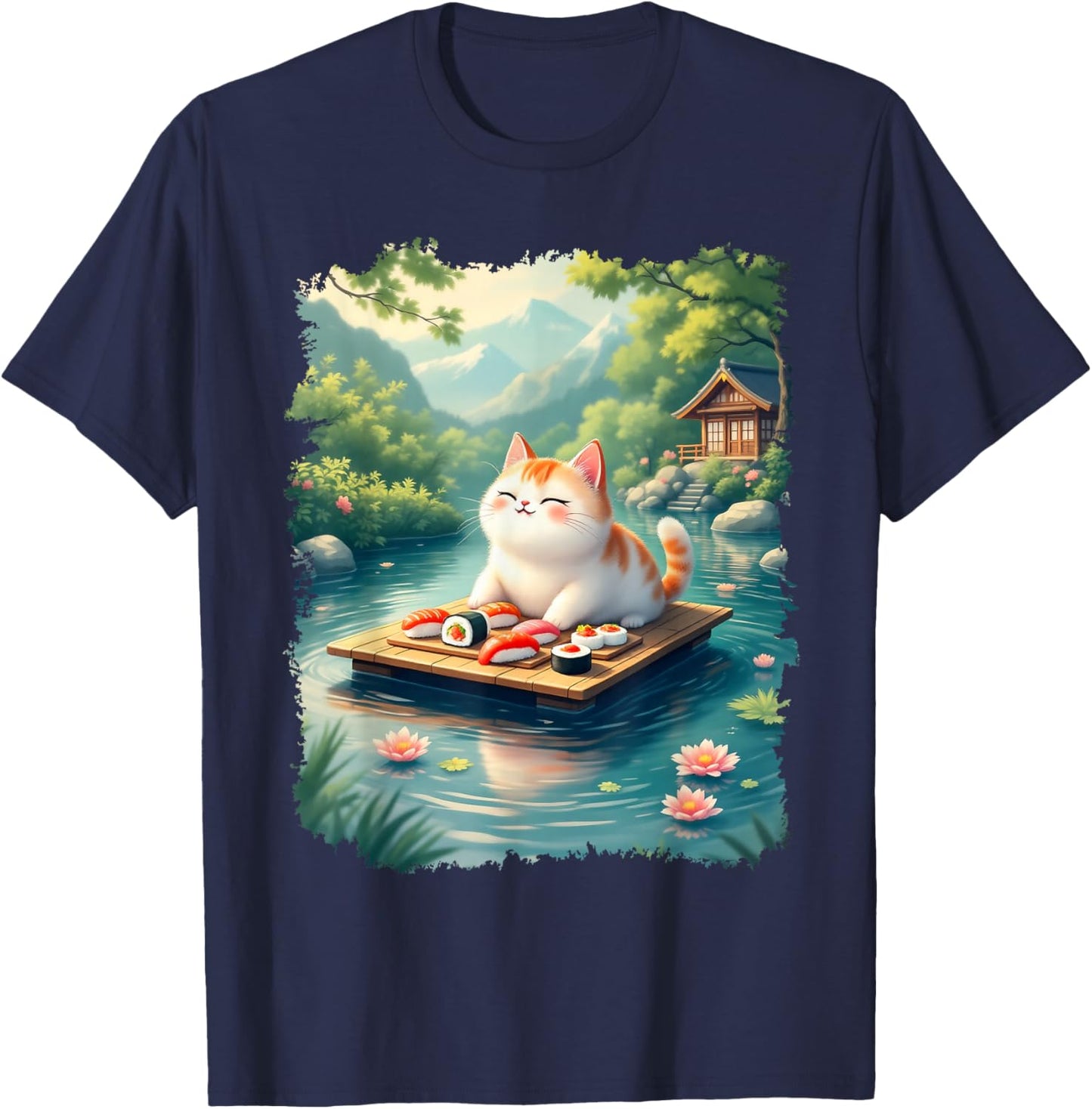 Kawaii Cat Lover Japanese Cats Owner Sushi Lover Anime Otaku T-Shirt - T-Shirt | Navy
