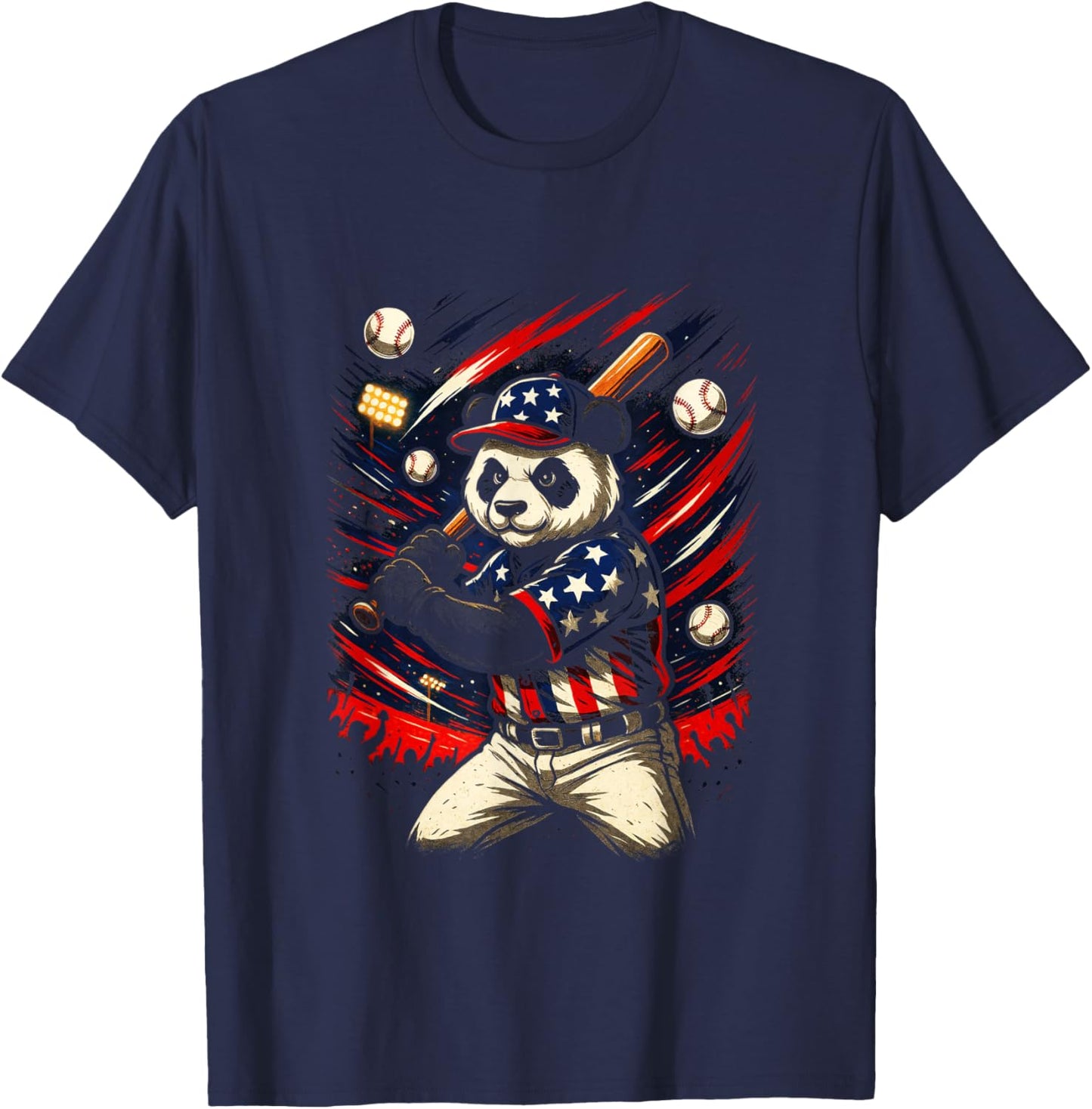 Panda Player - Baseball USA Cartoon Fun T-Shirt - T-Shirt | Navy
