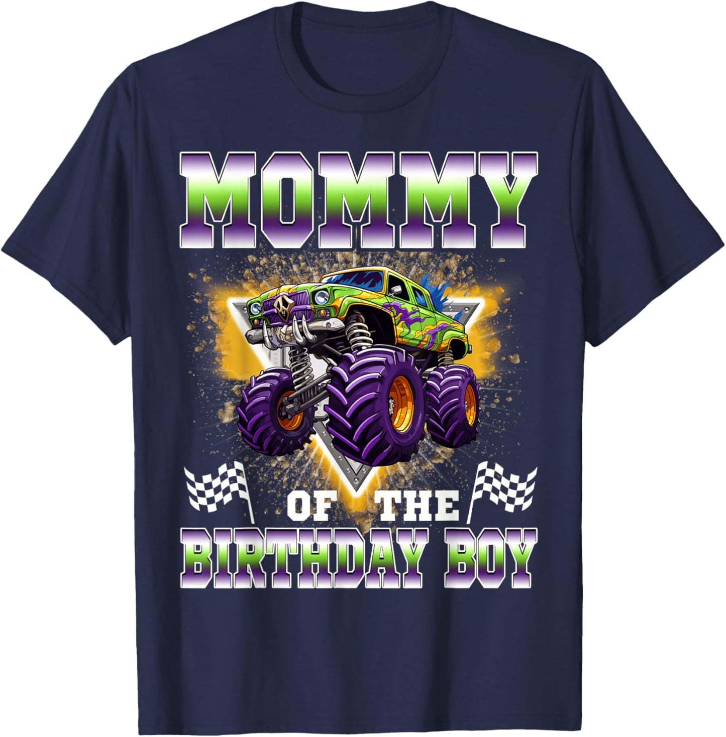 Mommy of The Birthday Boy Monster Truck Birthday Family T-Shirt - T-Shirt | Navy