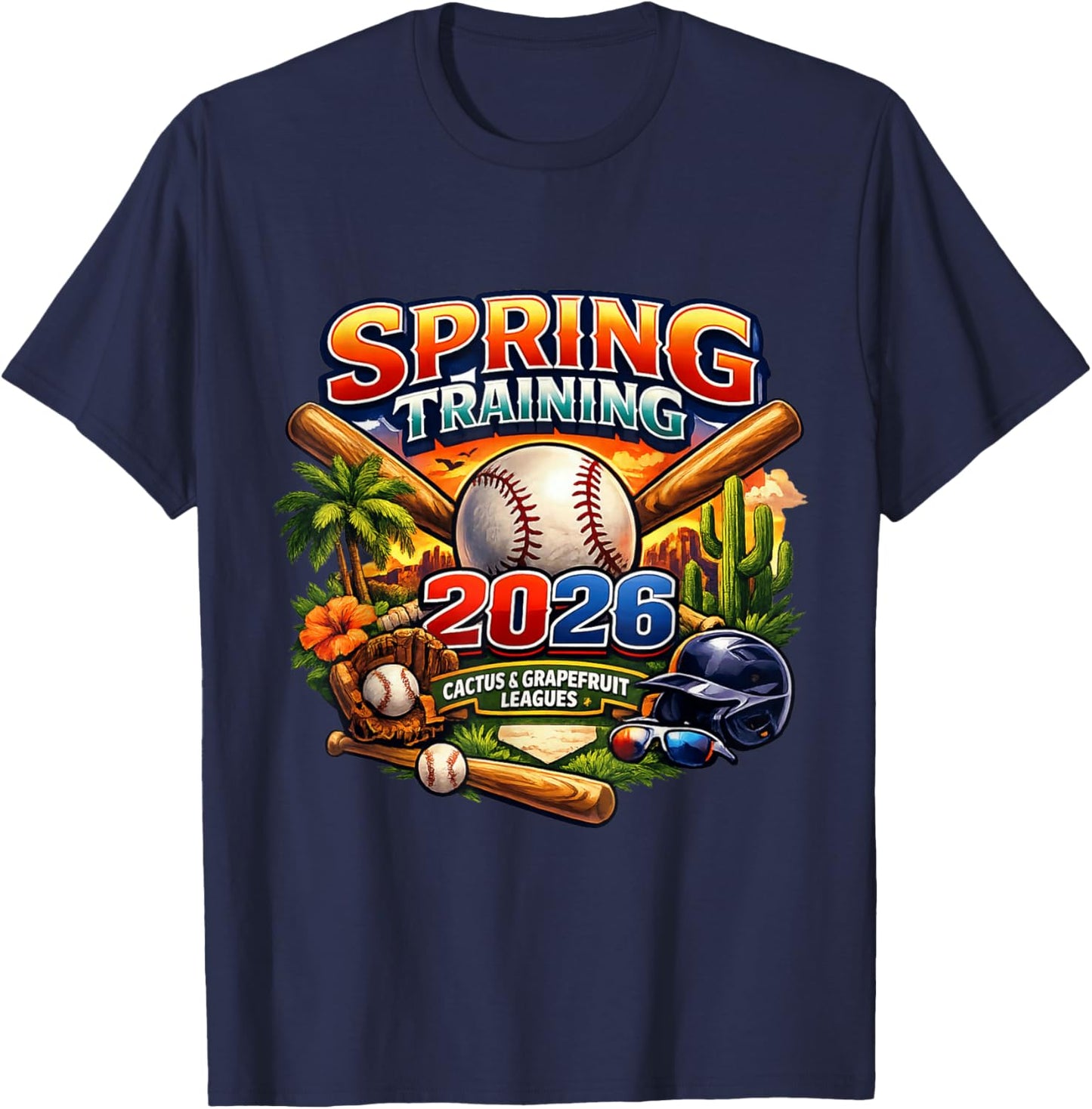 Spring Training 2026 Baseball Fan Design Retro Palm Cactus T-Shirt - T-Shirt | Navy