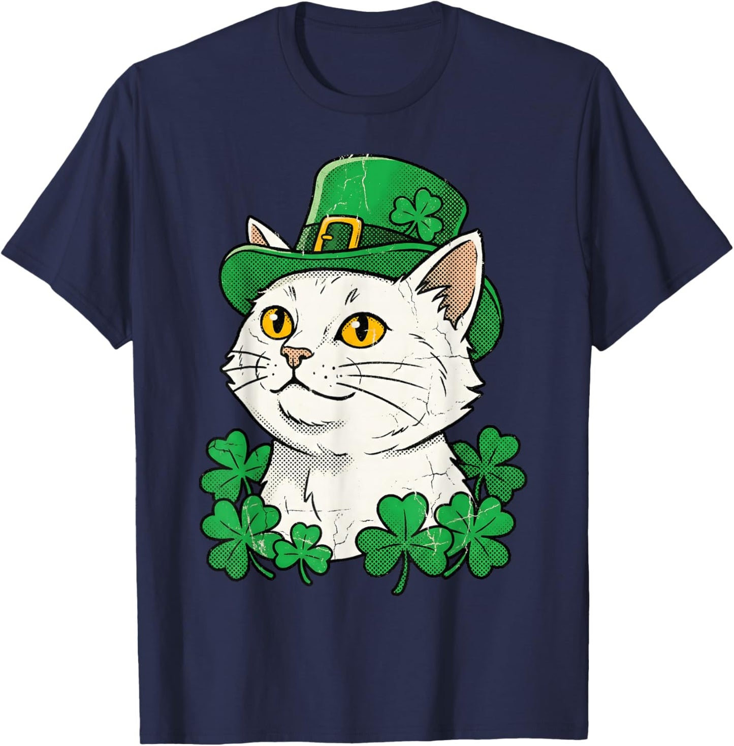 St Patricks Day Cat Leprechaun Hat Shamrock Saint Pattys Day T-Shirt - T-Shirt | Navy