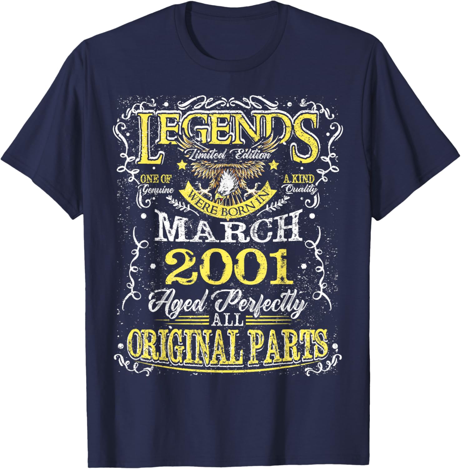25th Birthday Gift Legend Born in March 2001 25 Yrs Old T-Shirt - T-Shirt | Navy