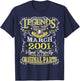 25th Birthday Gift Legend Born in March 2001 25 Yrs Old T-Shirt - T-Shirt | Navy