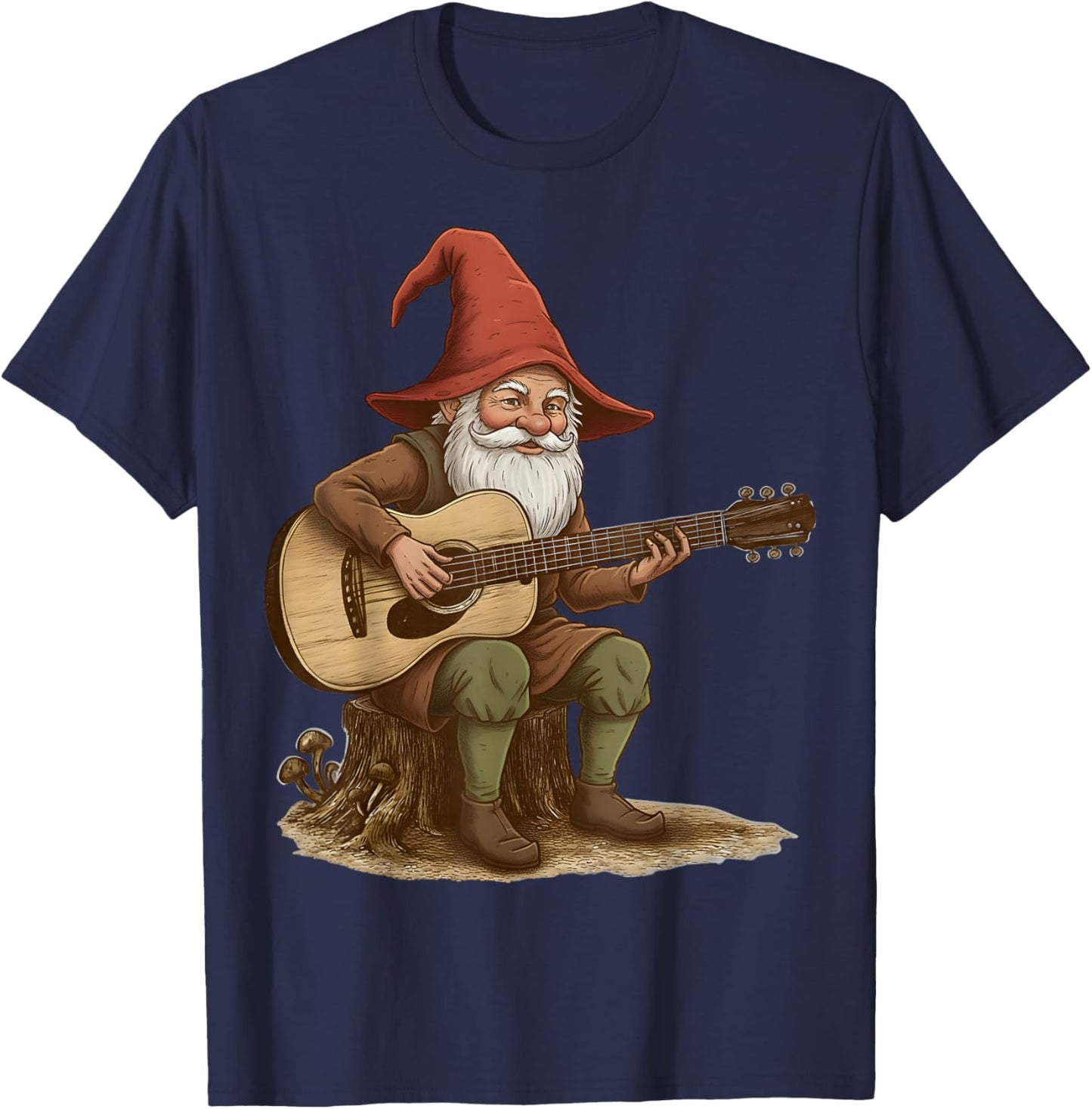 Cute Gnome Playing Guitar Design for Music Fans T-Shirt - T-Shirt | Navy