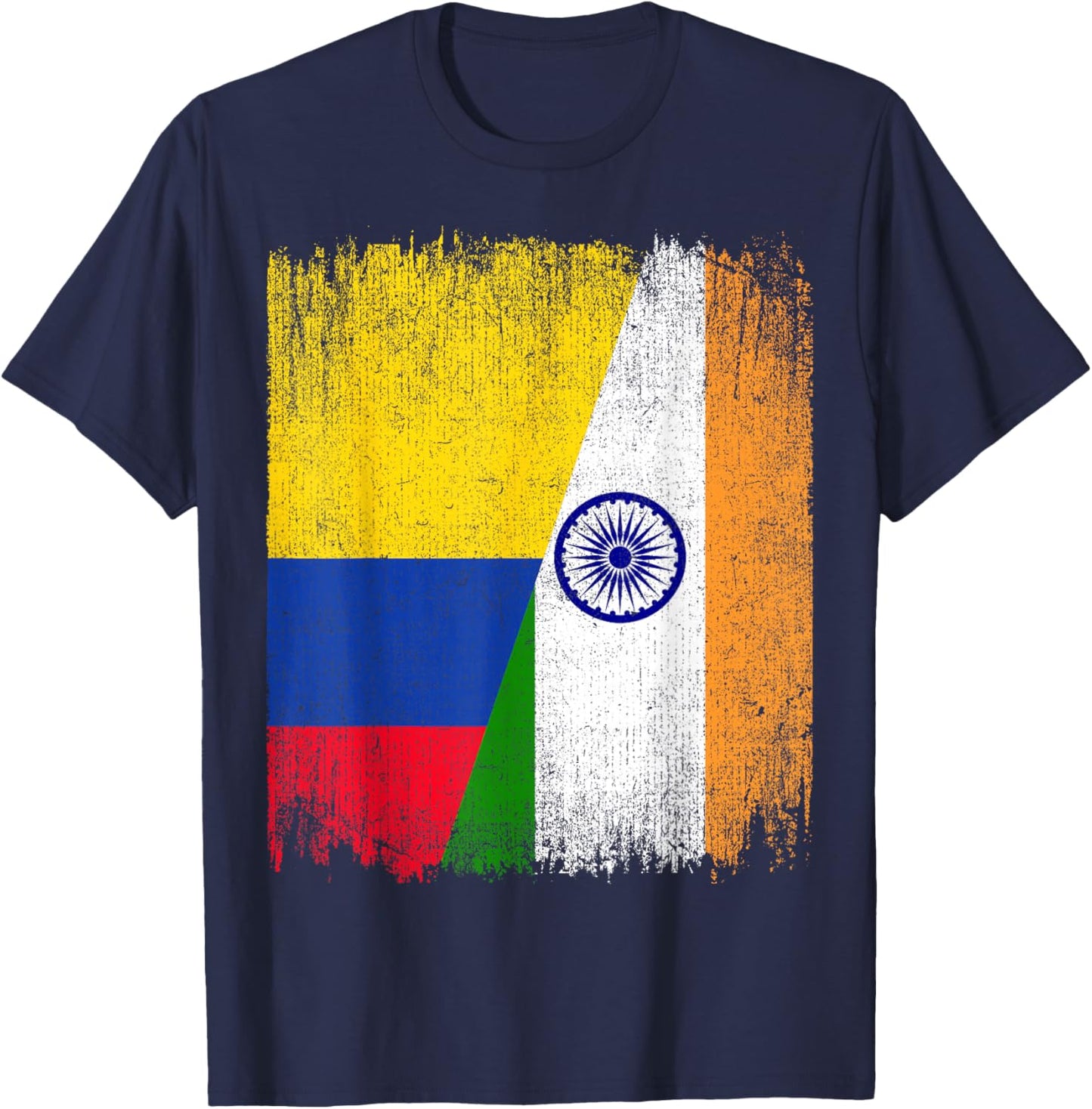 Half Colombia India Flag Colombian Indian Pride Roots T-Shirt - T-Shirt | Navy