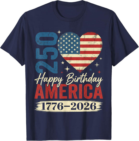 America Flag Happy 250 Birthday Patriotic USA 1776 2026 T-Shirt - T-Shirt | Navy