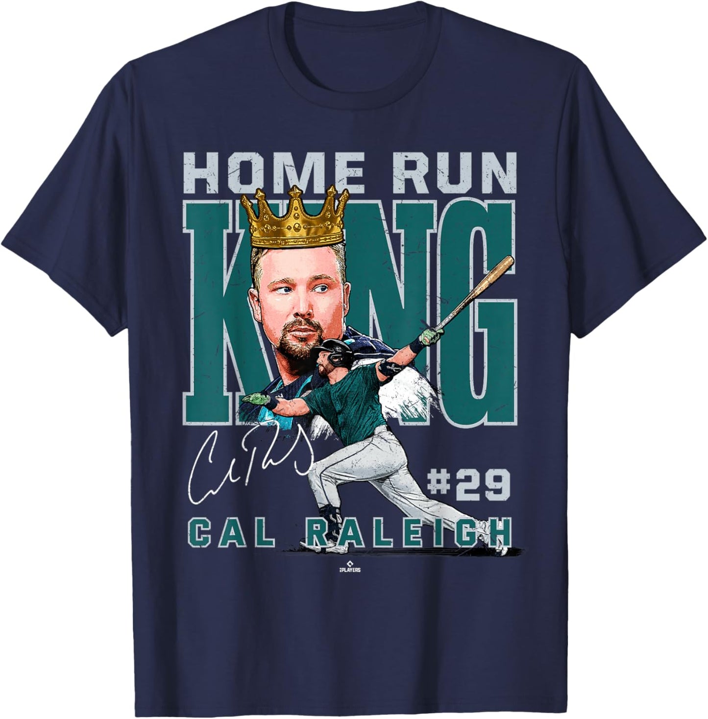 Home Run King Cal Raleigh Seattle Baseball MLBPA T-Shirt - T-Shirt | Navy