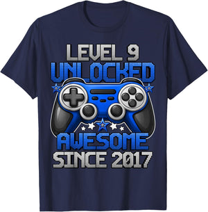 Level 9 Unlocked 9 Year Old Gifts for Boys 9th Birthday Boy T-Shirt - T-Shirt | Navy