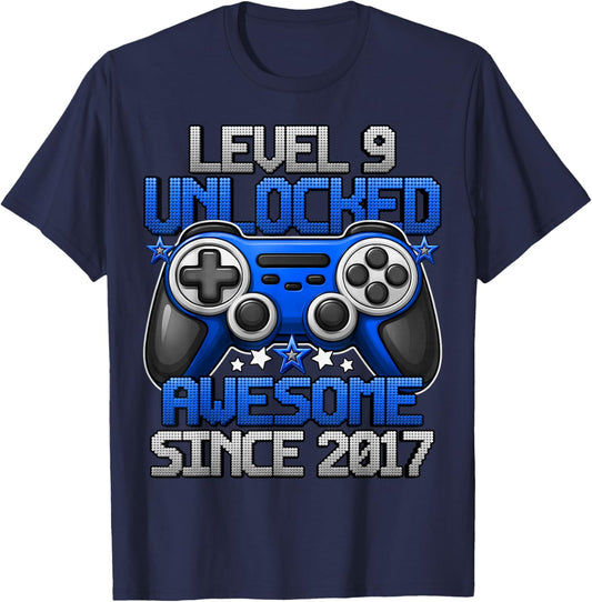 Level 9 Unlocked 9 Year Old Gifts for Boys 9th Birthday Boy T-Shirt - T-Shirt | Navy