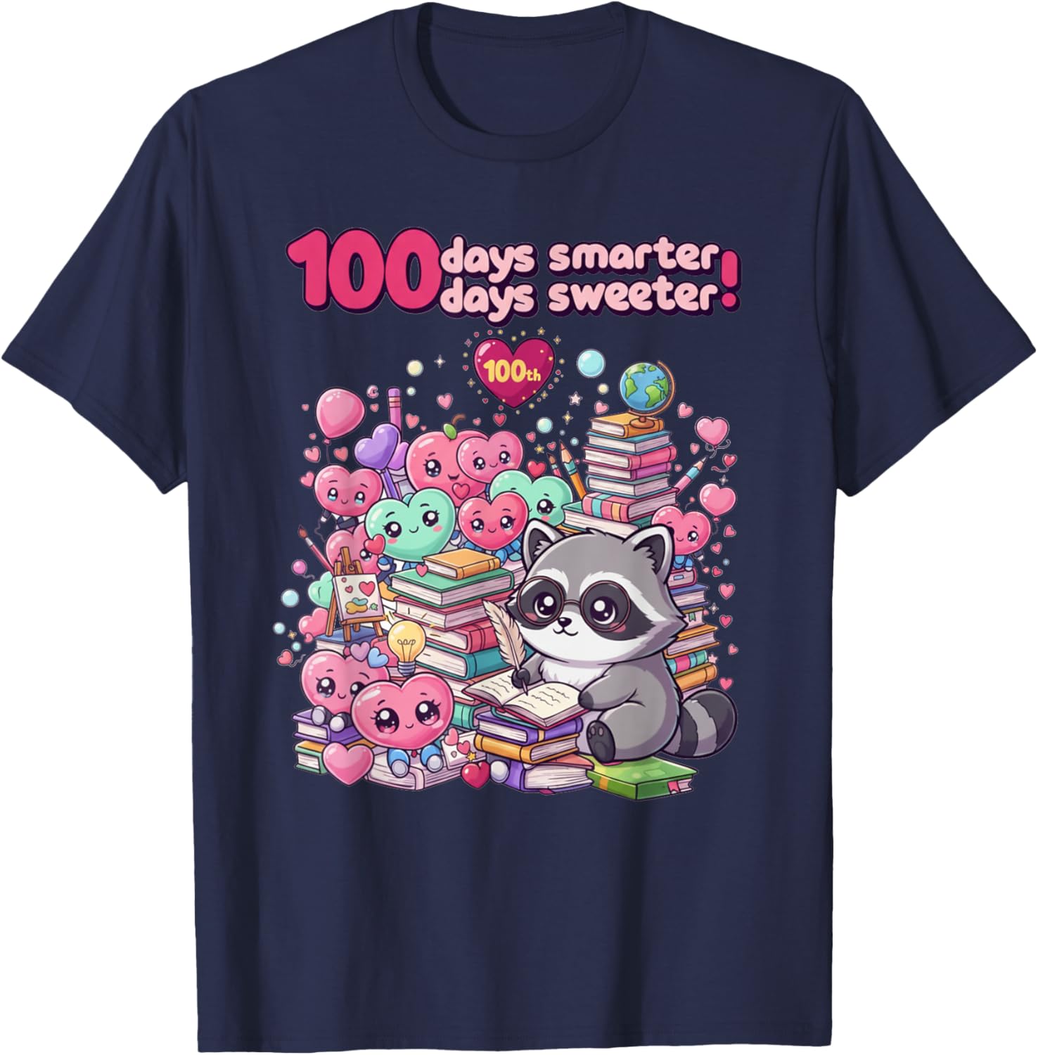 100 Days Smarter School Outfit Valentine Teachers & Students T-Shirt - T-Shirt | Navy