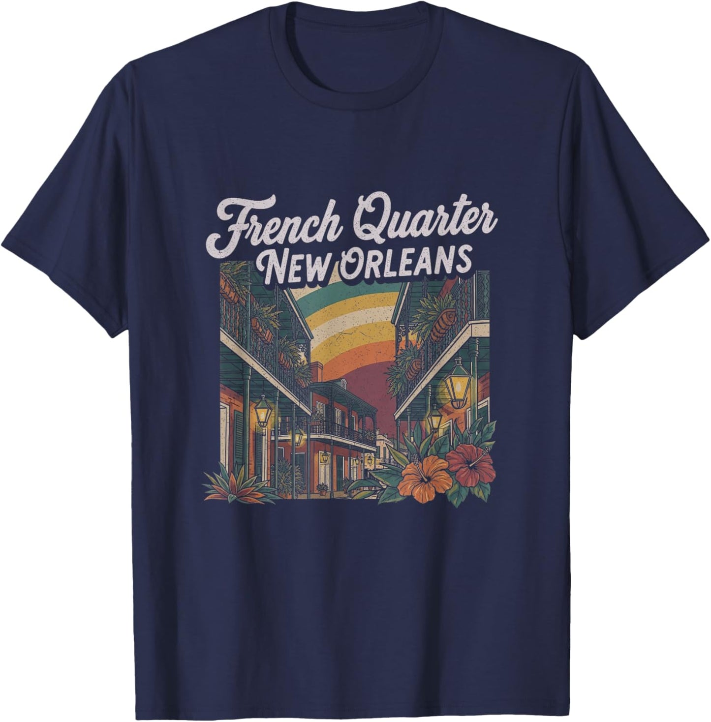 Retro New Orleans French Quarter Art Design T-Shirt - T-Shirt | Navy