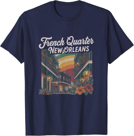 Retro New Orleans French Quarter Art Design T-Shirt - T-Shirt | Navy