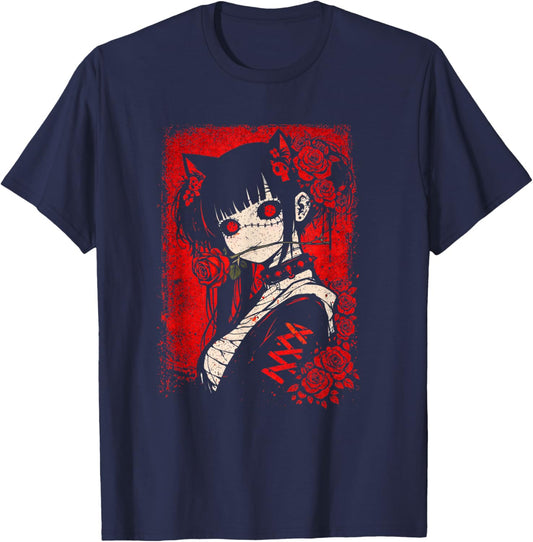 Japanese Horror Anime Girl Creepy Manga Gothic Kawaii Otaku T-Shirt - T-Shirt | Navy